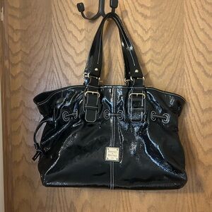 Dooney & Bourke Black Glossy Tote with Buckle Details